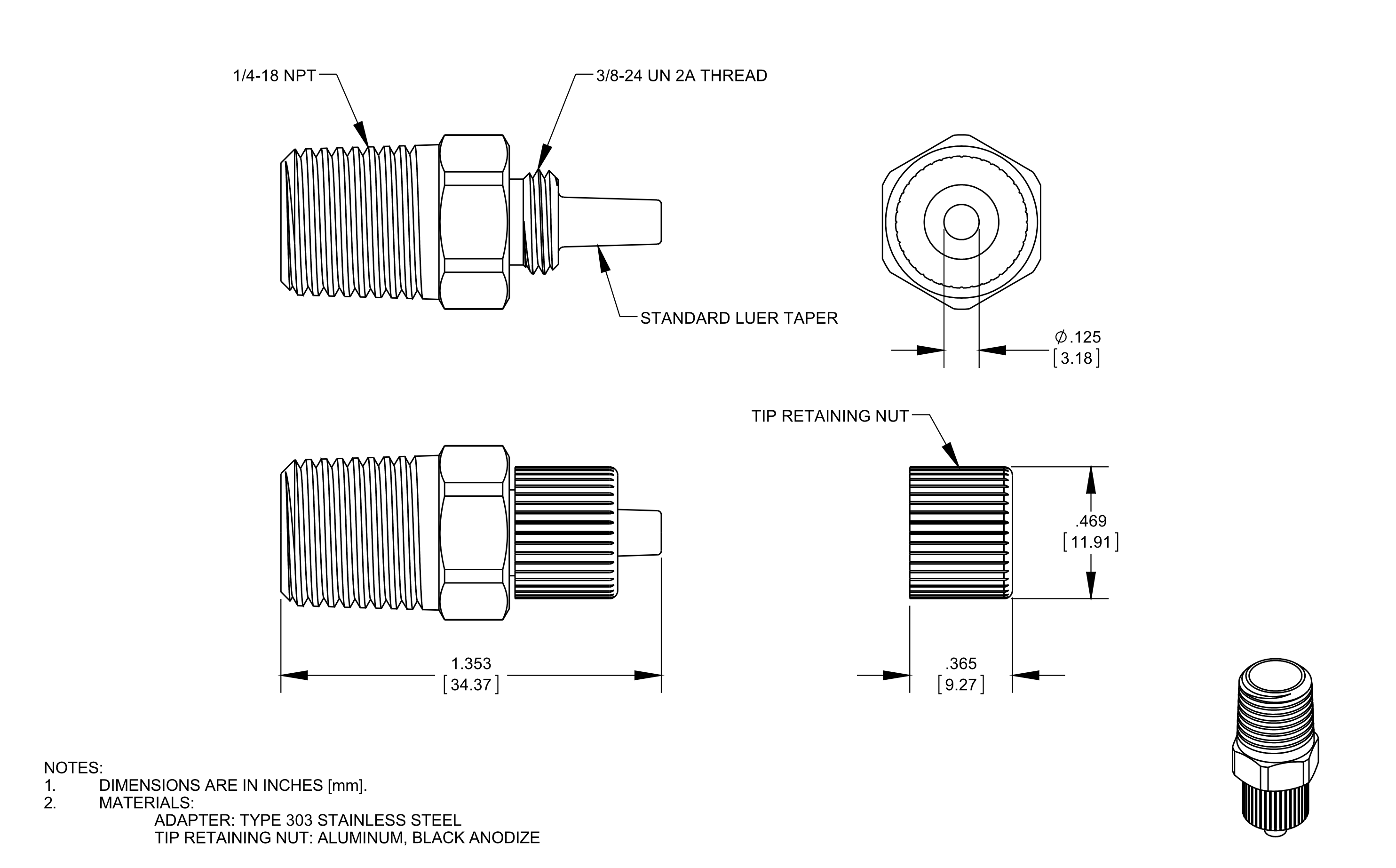 Tip Adapter 1/4" NPT With Retaining Nut